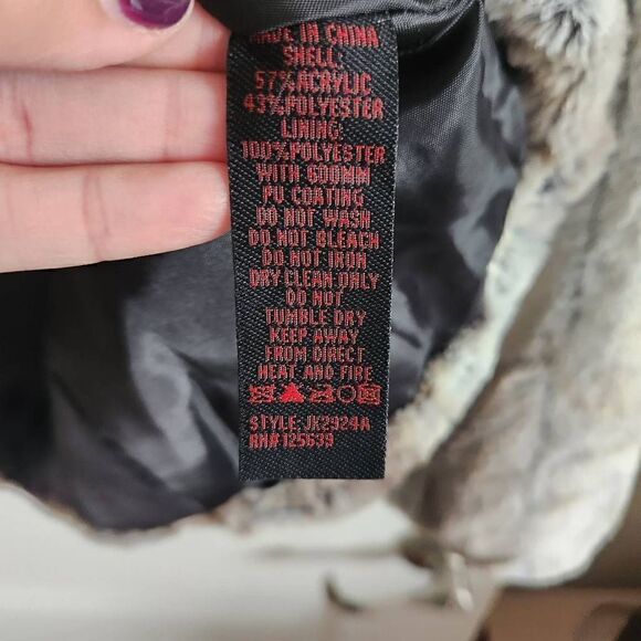 Yoki Jacket Faux Fur Womens Large Soft Ivory Tan Gray Mix Fuzzy Vegan Chinchilla - Picture 5 of 5